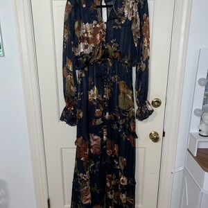 ASOS Navy Floral Long Sleeve Dress
